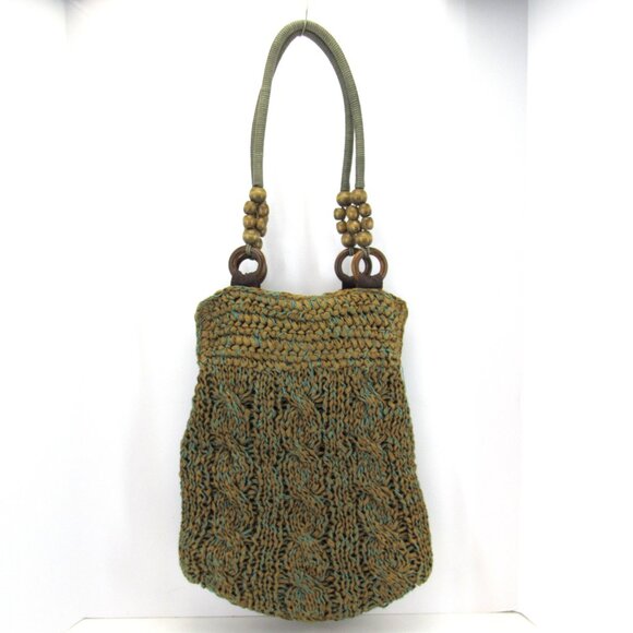 Chico's Paper Straw and Turquoise Medallions Boho Shoulder Bag with Beads - Picture 4 of 8